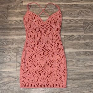 Symphony Coral Mini Dress with Studded Design